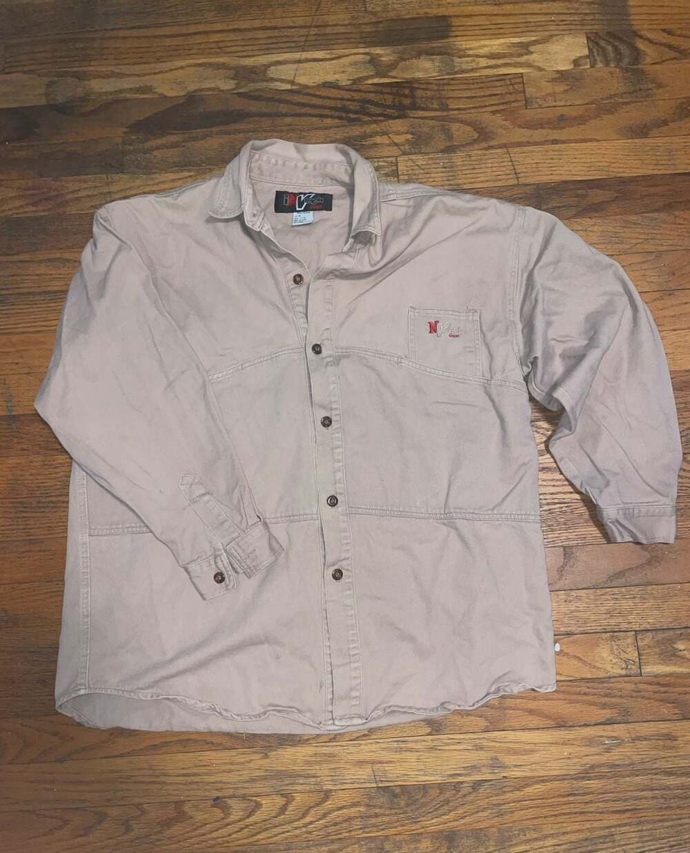 Invision Gear Long Sleeve Shirt Size XL Beige Cotton Button Down Work